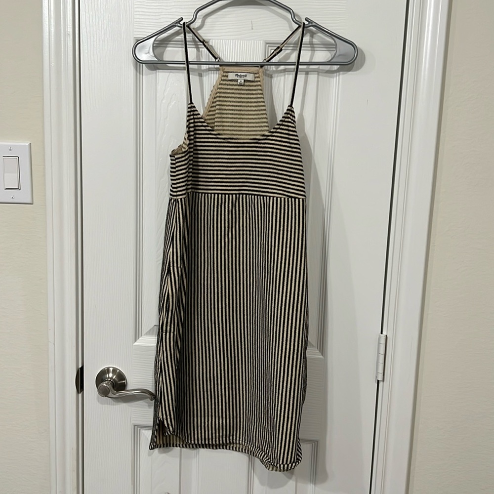 Madewell Black and Cream Striped Slip Dress